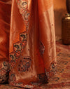 Orange Silk Woven Embroidery Stone Work Banarasi Saree