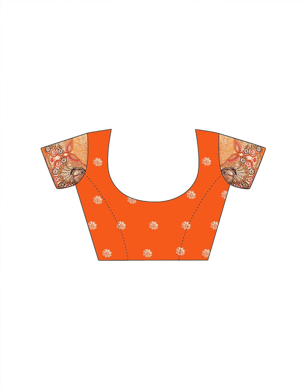 Orange Silk Woven Embroidery Stone Work Banarasi Saree