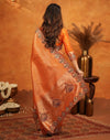 Orange Silk Woven Embroidery Stone Work Banarasi Saree