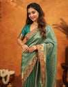 Teal Green Silk Woven Embroidery Stone Work Banarasi Saree