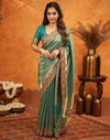 Teal Green Silk Woven Embroidery Stone Work Banarasi Saree