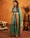 Teal Green Silk Woven Embroidery Stone Work Banarasi Saree