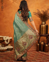 Teal Green Silk Woven Embroidery Stone Work Banarasi Saree
