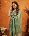 Teal Green Silk Woven Embroidery Stone Work Banarasi Saree