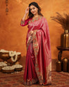 Dark Pink Silk Woven Embroidery Stone Work Banarasi Saree