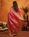 Dark Pink Silk Woven Embroidery Stone Work Banarasi Saree