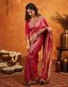 Dark Pink Silk Woven Embroidery Stone Work Banarasi Saree