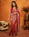 Dark Pink Silk Woven Embroidery Stone Work Banarasi Saree
