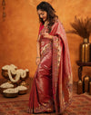 Dark Pink Silk Woven Embroidery Stone Work Banarasi Saree
