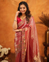 Dark Pink Silk Woven Embroidery Stone Work Banarasi Saree