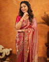 Dark Pink Silk Woven Embroidery Stone Work Banarasi Saree