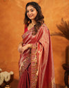Dark Pink Silk Woven Embroidery Stone Work Banarasi Saree