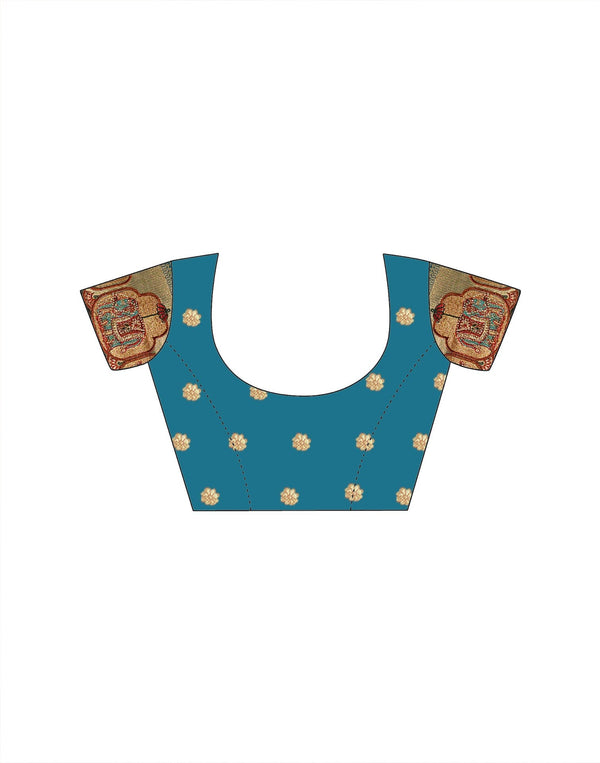 Teal Blue Silk Woven Embroidery Stone Work Banarasi Saree