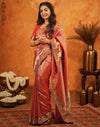 Red Silk Woven Embroidery Stone Work Banarasi Saree