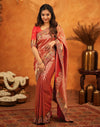 Red Silk Woven Embroidery Stone Work Banarasi Saree