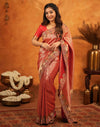 Red Silk Woven Embroidery Stone Work Banarasi Saree