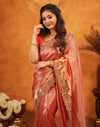 Red Silk Woven Embroidery Stone Work Banarasi Saree