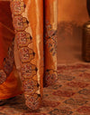 Orange Silk Woven Embroidery Stone Work Banarasi Saree