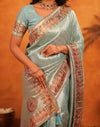 Turquoise Silk Woven Embroidery Stone Work Banarasi Saree