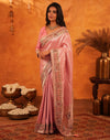 Light Pink Silk Woven Embroidery Stone Work Banarasi Saree