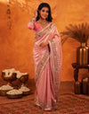 Light Pink Silk Woven Embroidery Stone Work Banarasi Saree