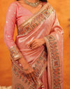 Light Pink Silk Woven Embroidery Stone Work Banarasi Saree