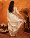 Off White Silk Woven Embroidery Stone Work Banarasi Saree