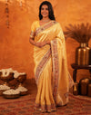 Light Yellow Silk Woven Embroidery Stone Work Banarasi Saree