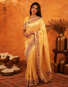 Light Yellow Silk Woven Embroidery Stone Work Banarasi Saree