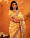 Light Yellow Silk Woven Embroidery Stone Work Banarasi Saree