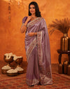 Dusty Purple Silk Woven Embroidery Stone Work Banarasi Saree