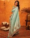 Turquoise Silk Woven Embroidery Stone Work Banarasi Saree