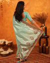 Turquoise Silk Woven Embroidery Stone Work Banarasi Saree