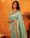 Turquoise Silk Woven Embroidery Stone Work Banarasi Saree