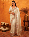 Off White Silk Woven Embroidery Stone Work Banarasi Saree
