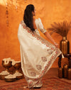 Off White Silk Woven Embroidery Stone Work Banarasi Saree