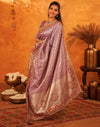 Dusty Purple Silk Woven Embroidery Stone Work Banarasi Saree