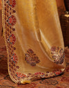 Light Yellow Silk Woven Embroidery Stone Work Banarasi Saree