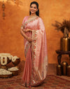 Light Pink Silk Woven Embroidery Stone Work Banarasi Saree
