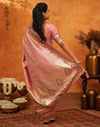 Light Pink Silk Woven Embroidery Stone Work Banarasi Saree