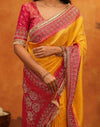 Yellow Silk Woven Stone Work Banarasi Saree
