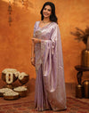 Lavender Silk Woven Embroidery Stone Work Banarasi Saree