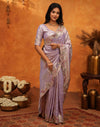 Lavender Silk Woven Embroidery Stone Work Banarasi Saree