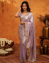 Lavender Silk Woven Embroidery Stone Work Banarasi Saree