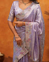 Lavender Silk Woven Embroidery Stone Work Banarasi Saree