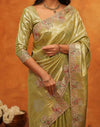 Lime Yellow Silk Woven Embroidery Stone Work Banarasi Saree