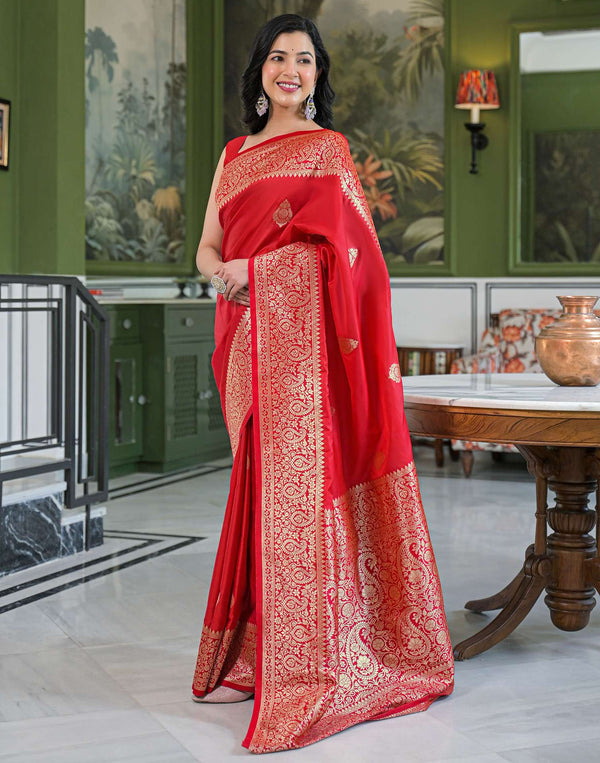 Red Silk Woven Banarasi Saree