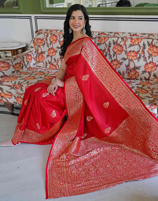 Red Silk Woven Banarasi Saree