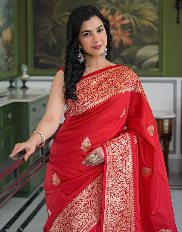Red Silk Woven Banarasi Saree