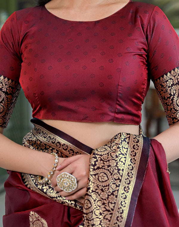 Maroon Silk Woven Banarasi Saree